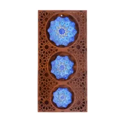 دیوارکوب میناکاری سه تایی قاب چوبی